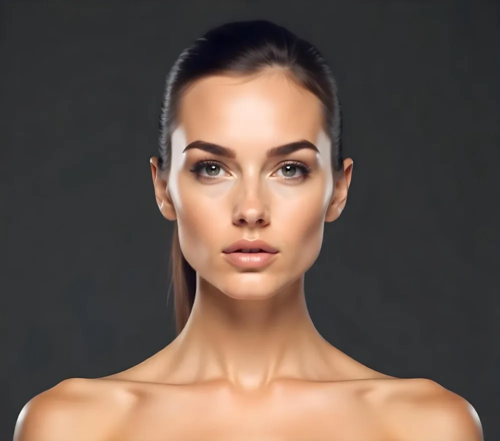 A Caucasian Woman 25 Years Old Dark Hair Nude Shoulders Wearing Makeup In A Grey Background 5 7ea1
