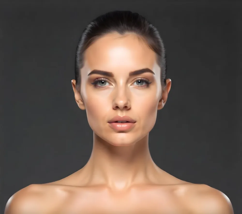A Caucasian Woman 25 Years Old Dark Hair Nude Shoulders Wearing Makeup In A Grey Background 9 629d
