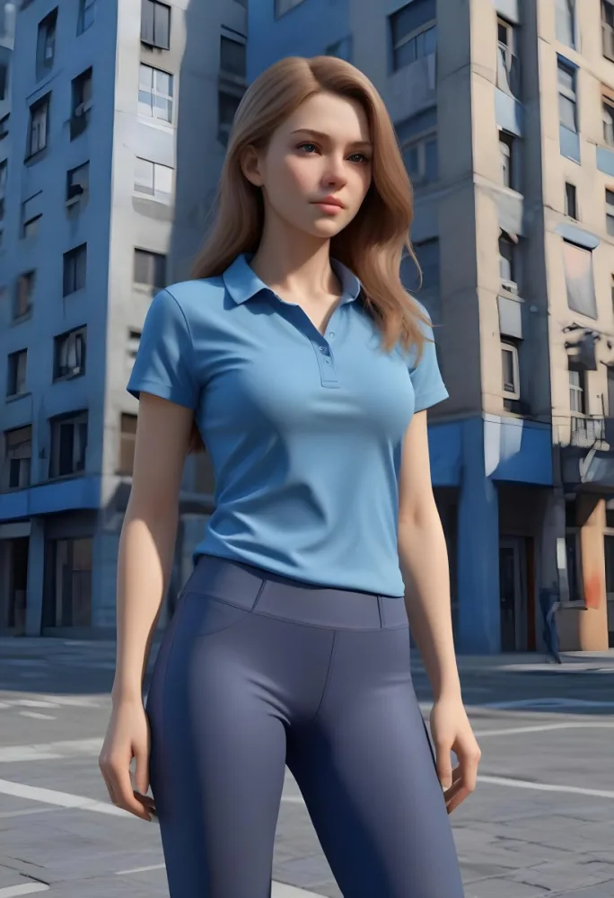 A Caucasian Woman 25 Years Old Light Brown Hair Wearing A Blue Shirt And Blue Leggings In A Urban Background 41 Ec0f