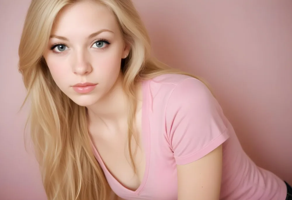 A Caucasian Woman 25 Years Old With Long Blonde Hair Light Skin And Light Pink Lips In A Studio With A Neutral Background 17 Caea