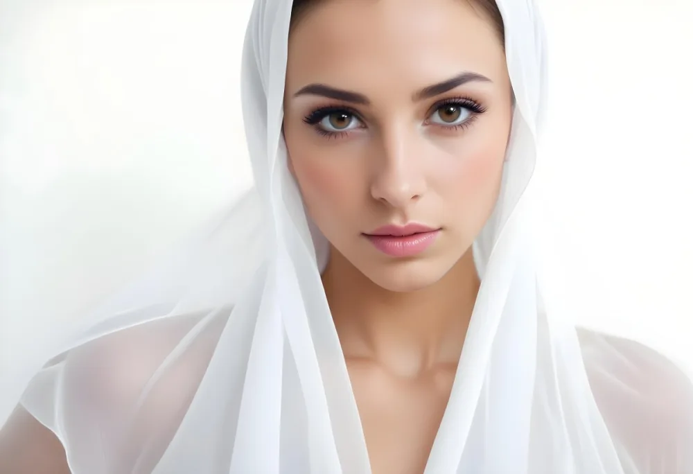 A Caucasian Woman 27 Years Old Brown Eyes Pink Lips Wearing A White Veil White Background 19 72b4