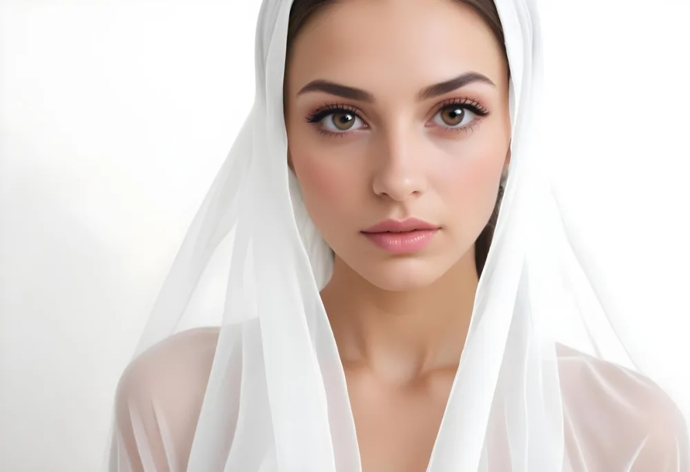 A Caucasian Woman 27 Years Old Brown Eyes Pink Lips Wearing A White Veil White Background 8 40f2