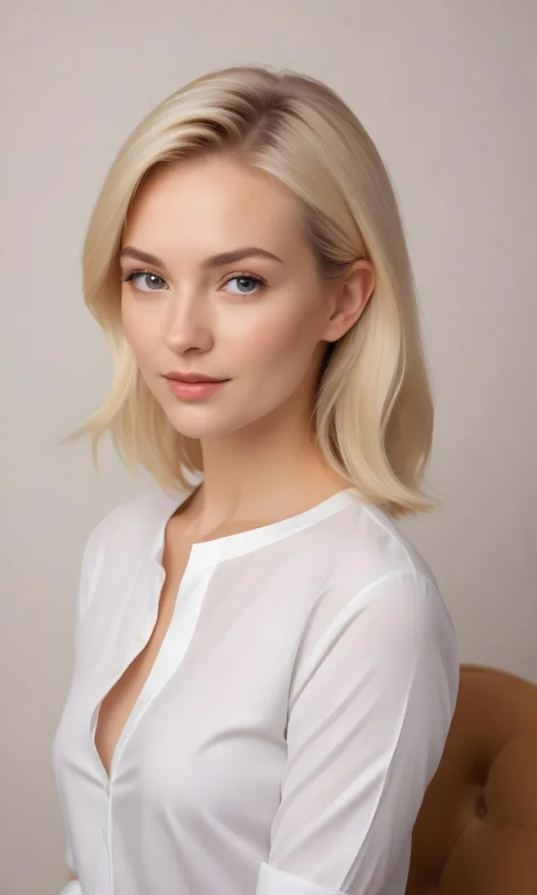 A Caucasian Woman 28 Years Old With Blonde Hair And Fair Skin Wearing A White Shirt In A Beauty Salon 12 Cbed