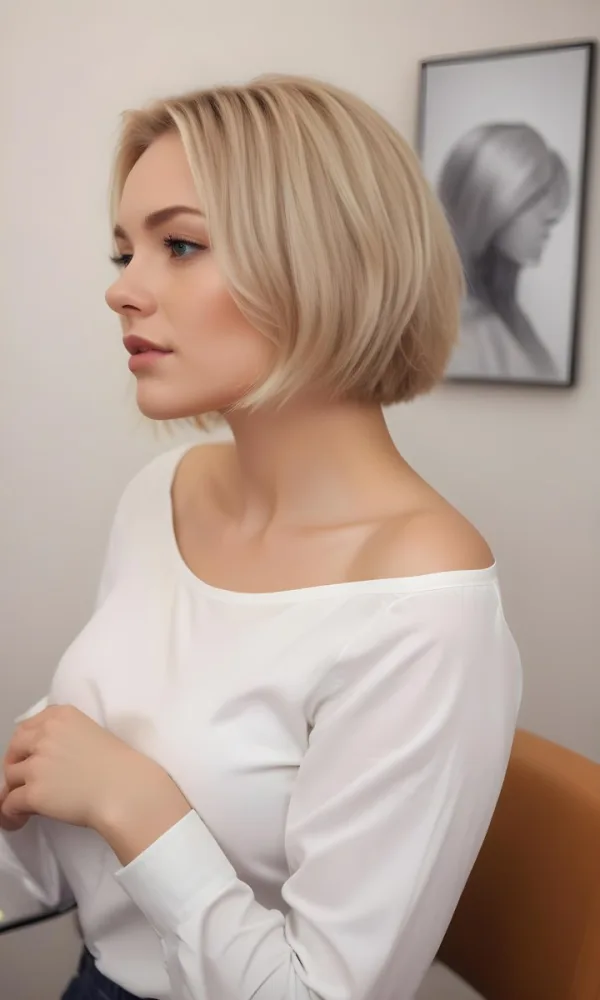 A Caucasian Woman 28 Years Old With Blonde Hair And Fair Skin Wearing A White Shirt In A Beauty Salon 18 2404