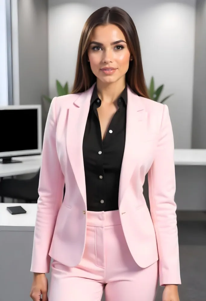 A Caucasian Woman 28 Years Old With Long Brown Hair Wearing A Black Suit And A Black Shirt In An Office 16 B478