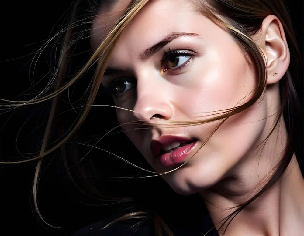 A Caucasian Woman Age 22 With Dark Skin Brown Eyes And Brown Hair Looking To The Right In A Dark Background 5 5b7f