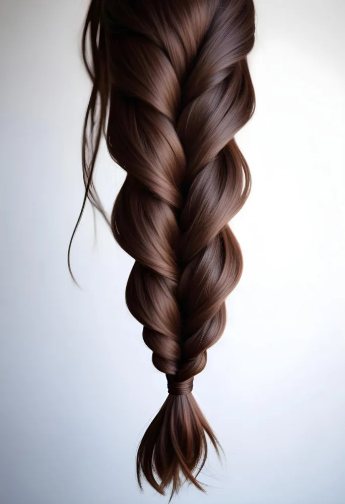 A Close Up Image Of A Braided Hairstyle With Long Dark Brown Hair Set Against A Bright Sunny Background 2