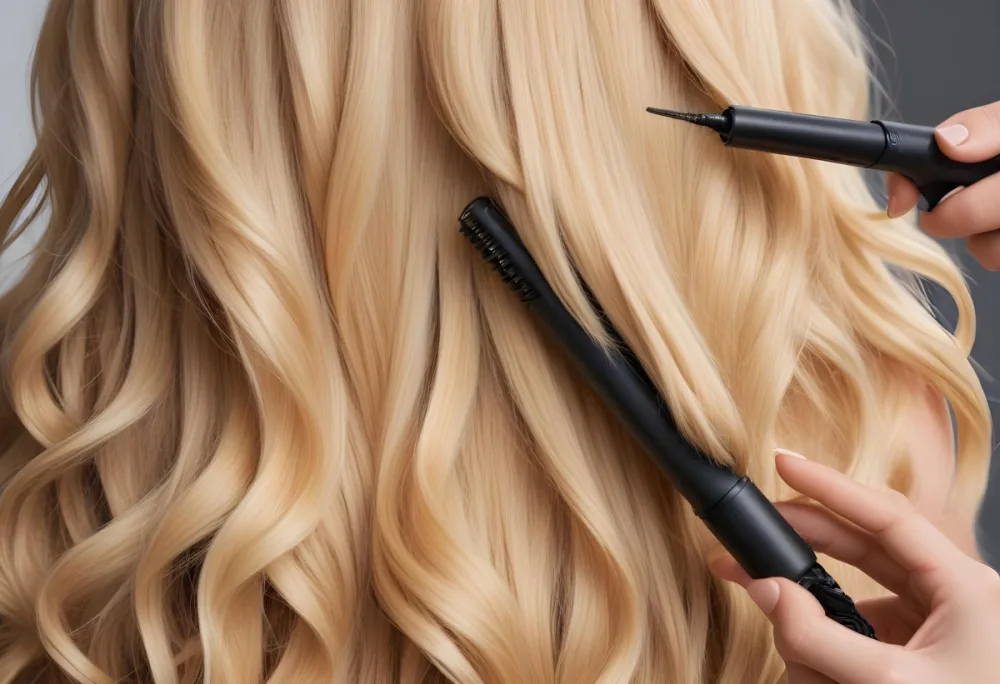 A Close Up Image Of A Woman S Long Blonde Hair With Various Hair Styling Tools Such As A Curling Iron And A Flat Iron 68a0