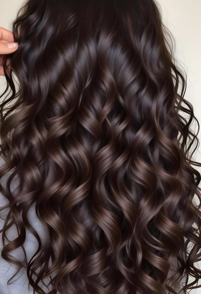 A Close Up Image Of Long Dark Brown Curly Hair With A Glossy Healthy Appearance 5 C793