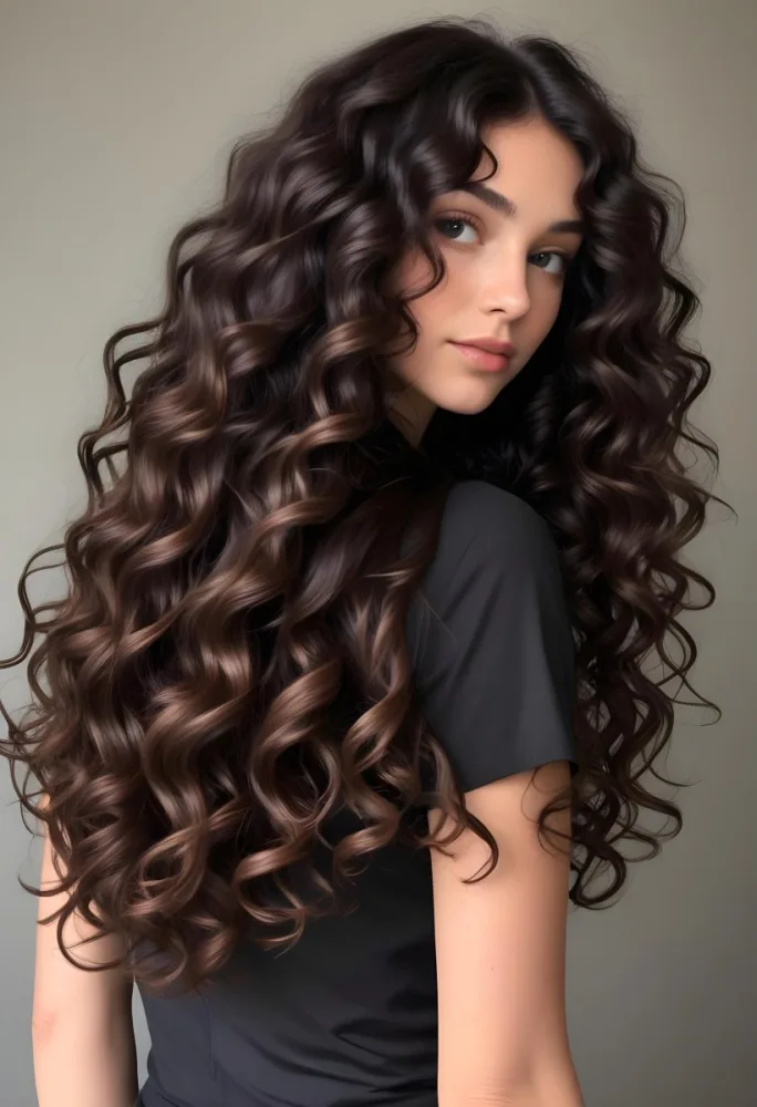 A Close Up Image Of Long Dark Brown Curly Hair With A Glossy Healthy Appearance 7 83e0