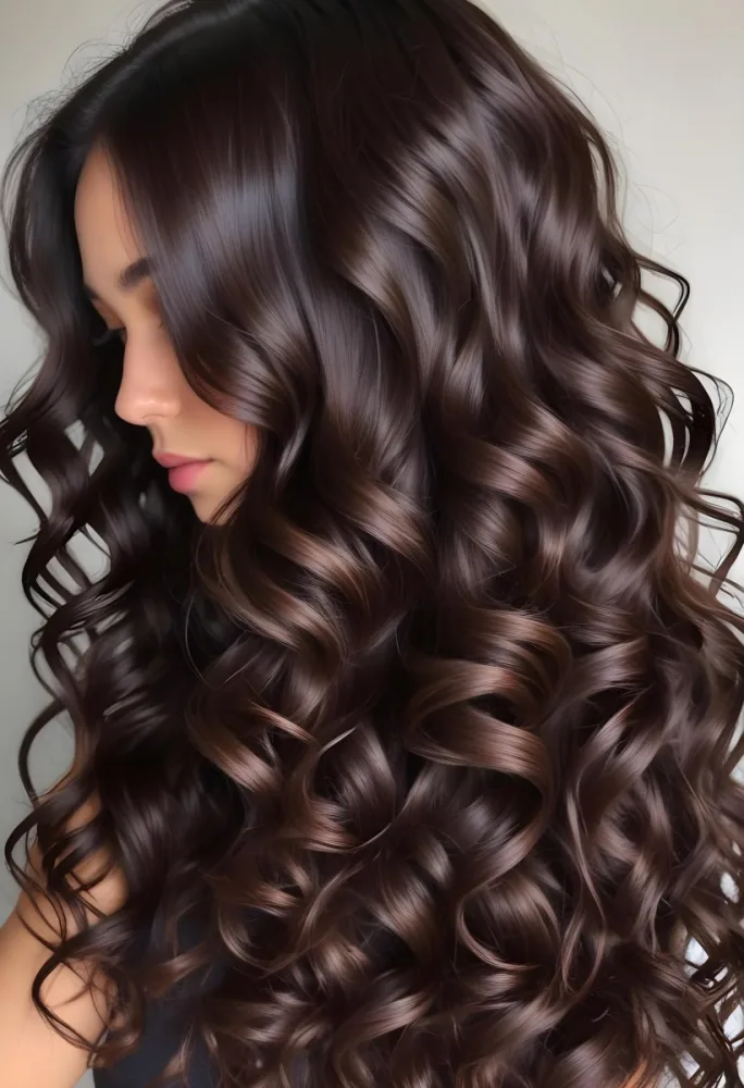 A Close Up Image Of Long Dark Brown Curly Hair With A Glossy Healthy Appearance 9 27c0