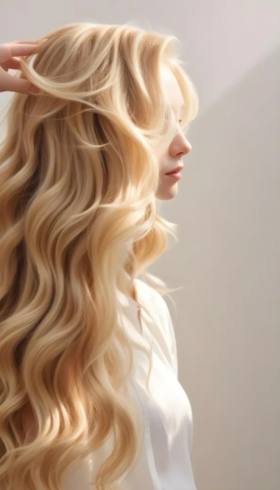 A Close Up Image Of Long Wavy Blonde Hair With Soft Sunlight Illuminating The Hair Against A Plain Background 5 6db2
