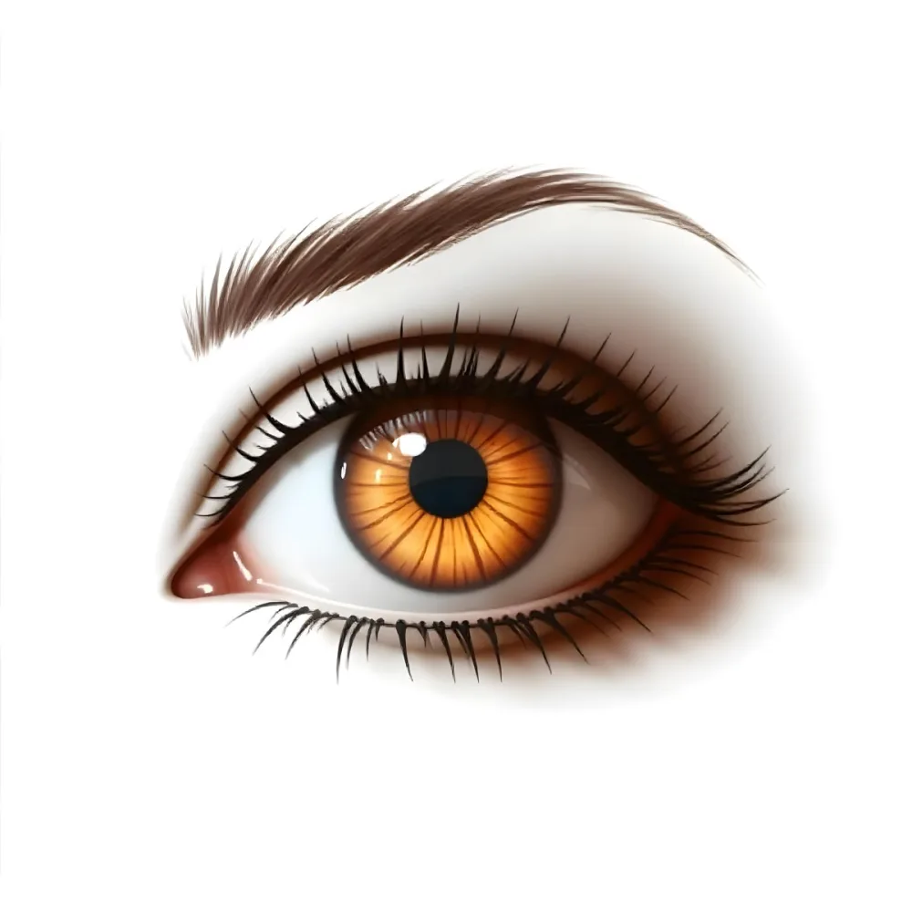A Close Up Of A Brown Eye With Long Lashes And Eyebrow The Iris Is Orange And Yellow In A White Background 20 E595