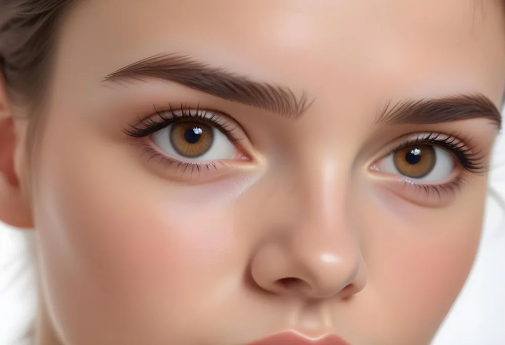 A Close Up Of A Caucasian Woman With Fair Skin 25 Years Old Light Brown Eyebrows And Brown Eyes In A Studio 15 4c08
