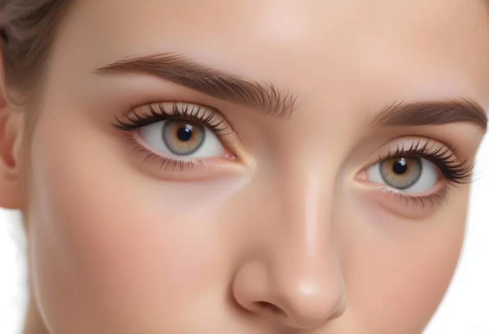 A Close Up Of A Caucasian Woman With Fair Skin 25 Years Old Light Brown Eyebrows And Brown Eyes In A Studio 2 46a3