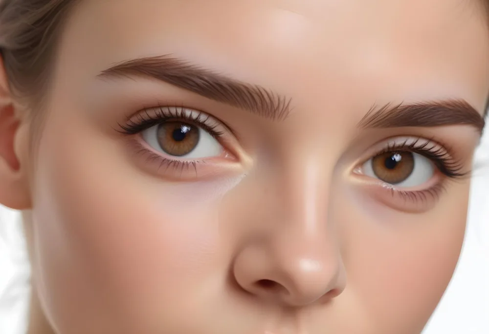 A Close Up Of A Caucasian Woman With Fair Skin 25 Years Old Light Brown Eyebrows And Brown Eyes In A Studio 20 7c7c