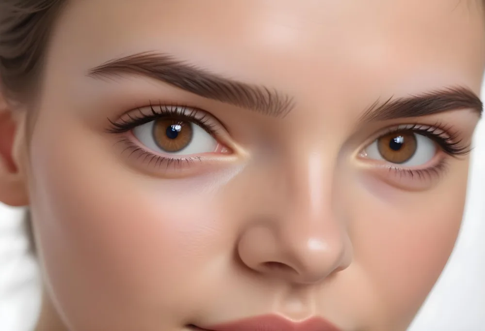 A Close Up Of A Caucasian Woman With Fair Skin 25 Years Old Light Brown Eyebrows And Brown Eyes In A Studio 7 C785