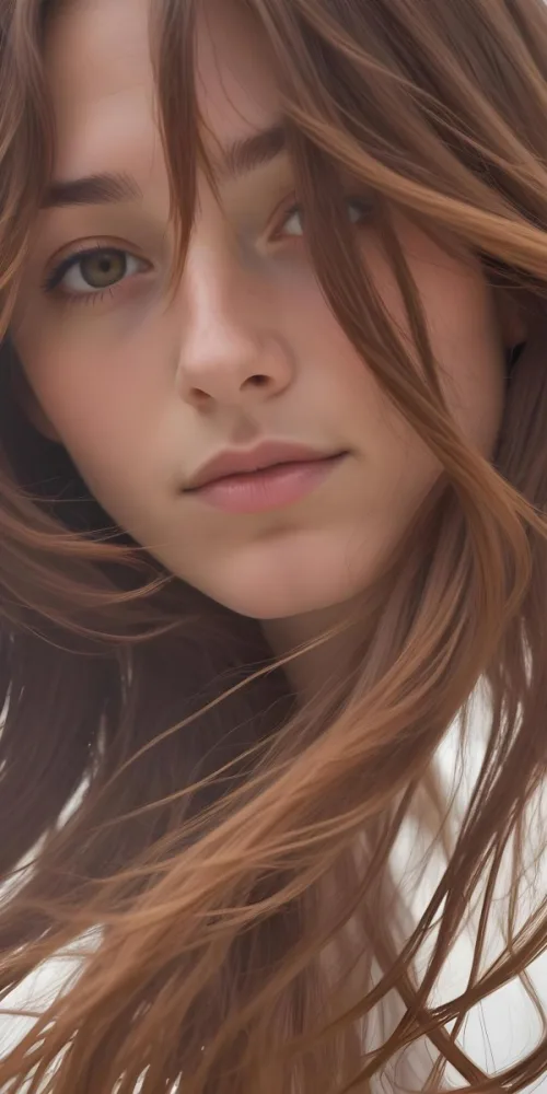 A Close Up Of A Person S Face Partially Obscured By Long Flowing Brown Hair In Daylight With A Background Of Soft Clouds 5 2030
