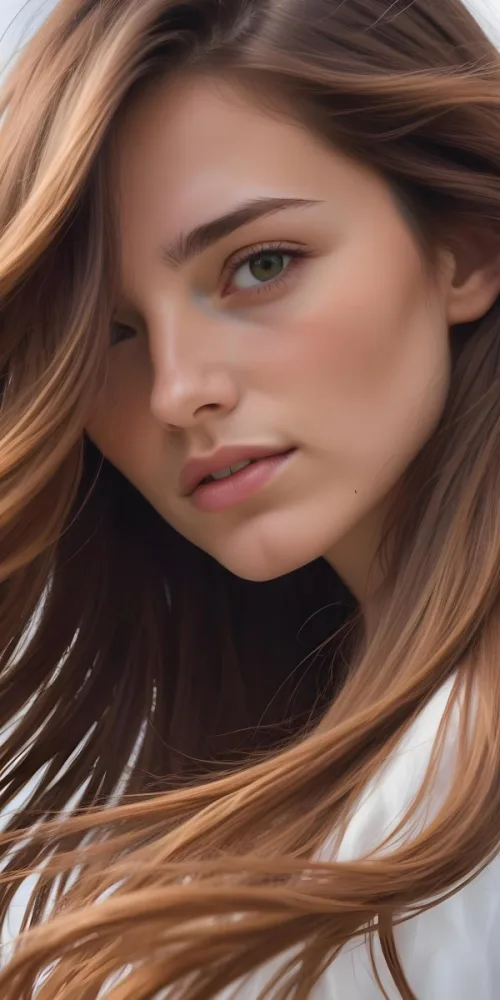 A Close Up Of A Person S Face Partially Obscured By Long Flowing Brown Hair In Daylight With A Background Of Soft Clouds 9 3303