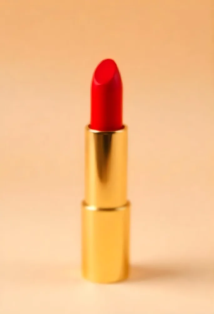 A Close Up Of A Red Lipstick In A Gold Lipstick Tube 2 554f