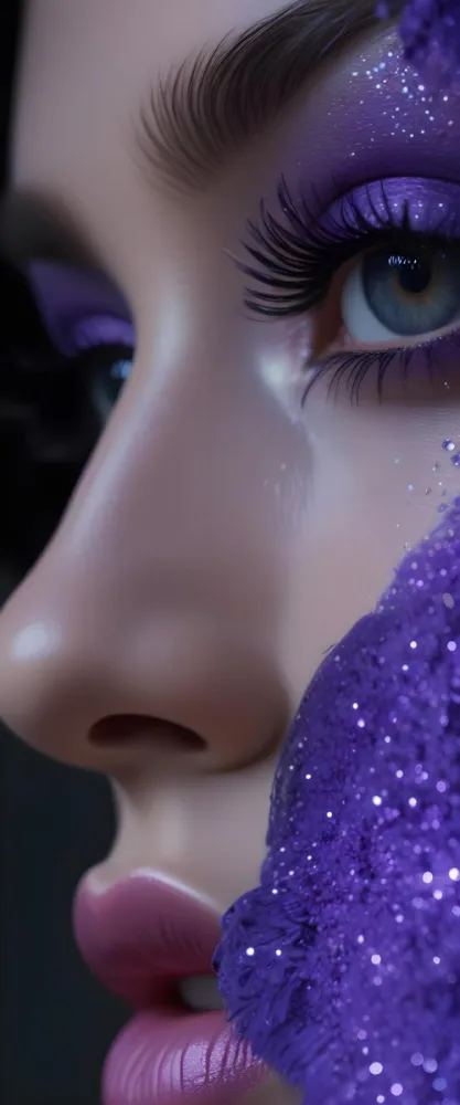 A Close Up Of A Woman S Eye With Long Eyelashes Wearing Purple Eyeshadow And Glitter 2 2c2b