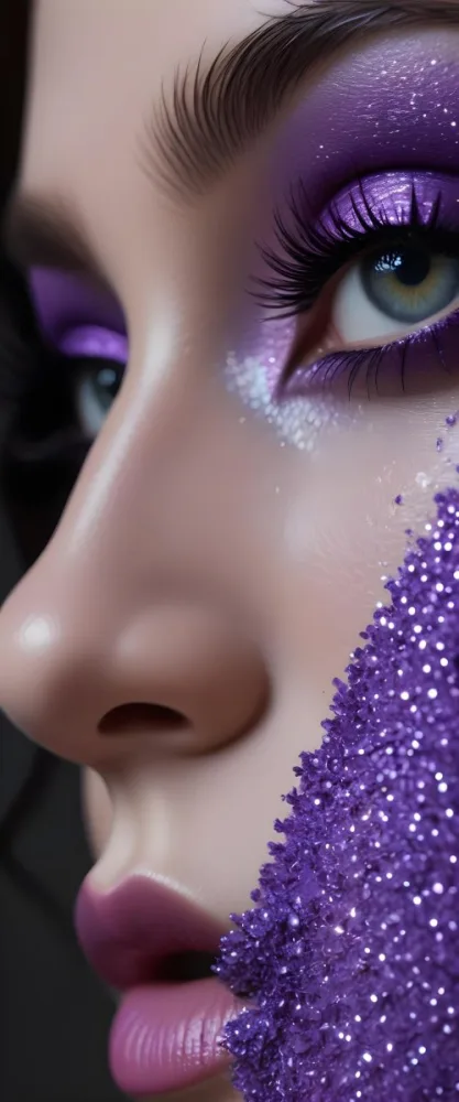 A Close Up Of A Woman S Eye With Long Eyelashes Wearing Purple Eyeshadow And Glitter 20 C317
