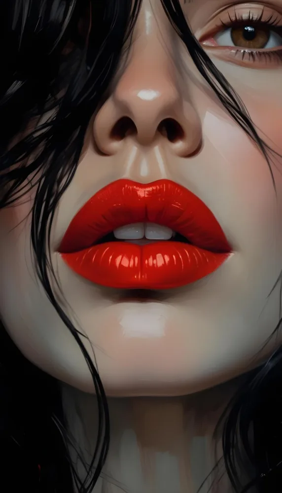 A Close Up Of A Woman S Face With Dark Hair Dark Skin And Bright Red Lips 14 7155