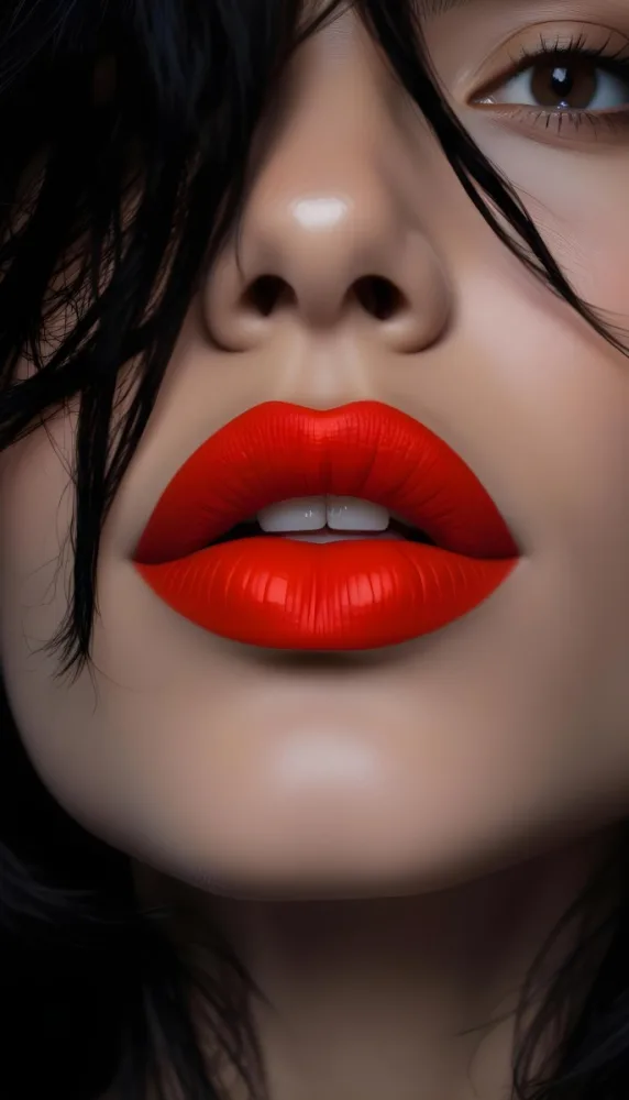 A Close Up Of A Woman S Face With Dark Hair Dark Skin And Bright Red Lips 32 70dc