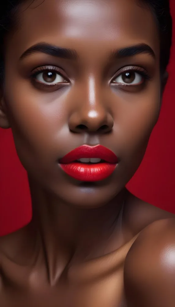 A Close Up Of A Woman S Face With Dark Hair Dark Skin And Bright Red Lips 36 0734