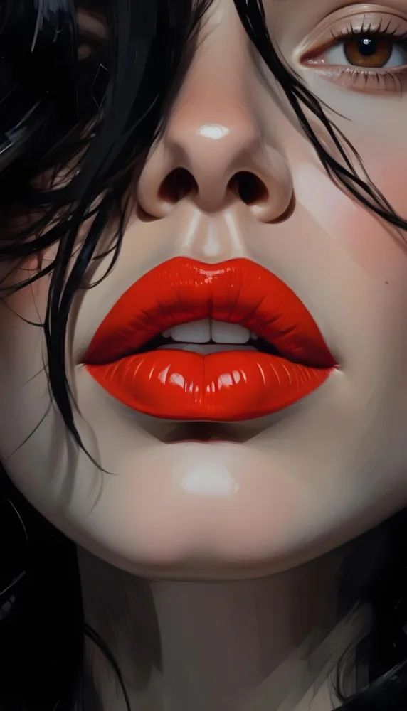 A Close Up Of A Woman S Face With Dark Hair Dark Skin And Bright Red Lips 8 8b0f