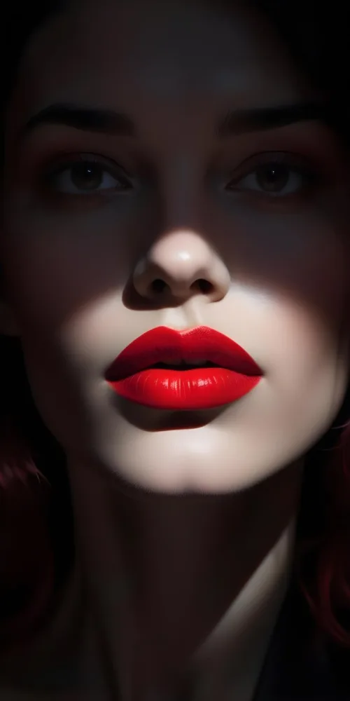 A Close Up Of A Woman S Face With Dramatic Red Lips And Dark Shadowy Background 21 D6c2