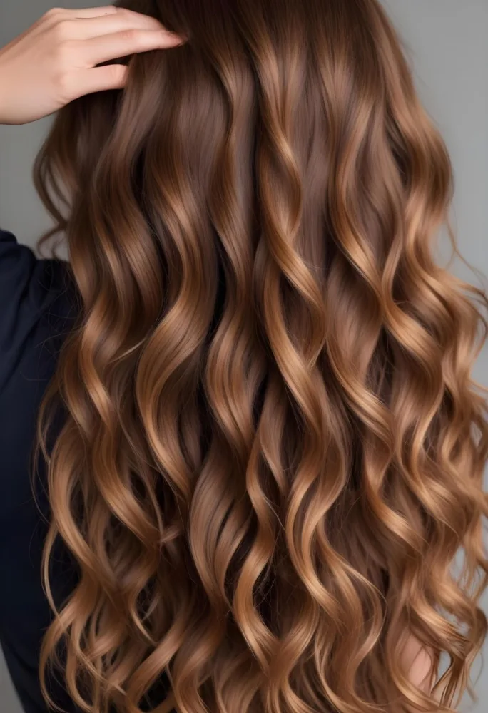 A Close Up Of A Woman S Hand Holding Long Wavy Light Brown Hair 1 Dcbb