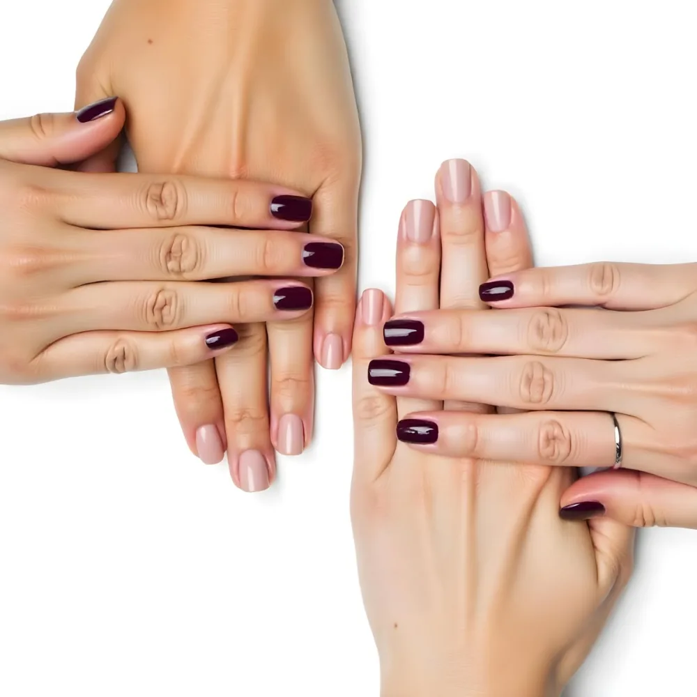 A Close Up Of A Woman S Hands With Dark Red Nail Polish 15 E430