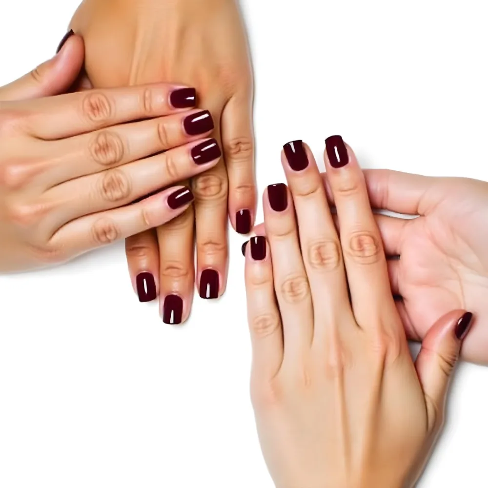 A Close Up Of A Woman S Hands With Dark Red Nail Polish 9 9692