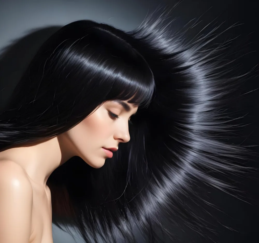 A Close Up Of A Woman With Long Shiny Black Hair In Bright Sunlight 10 286d