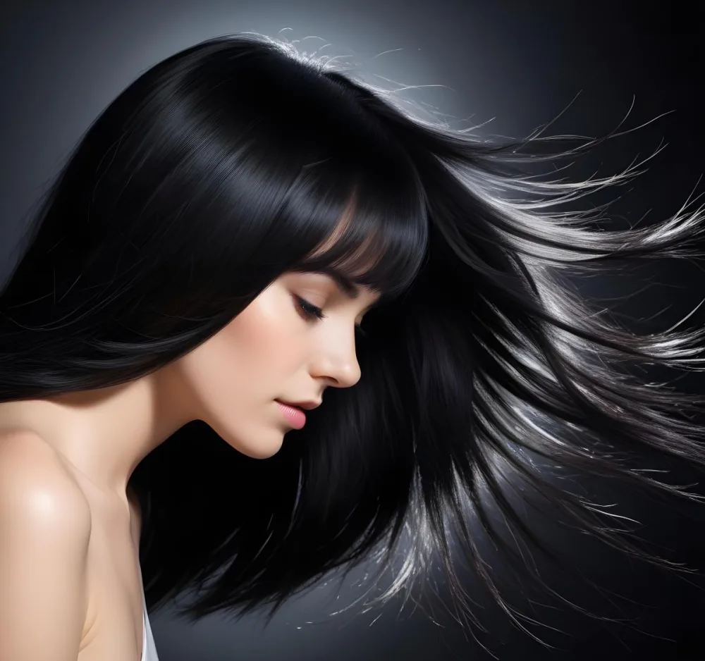 A Close Up Of A Woman With Long Shiny Black Hair In Bright Sunlight 5