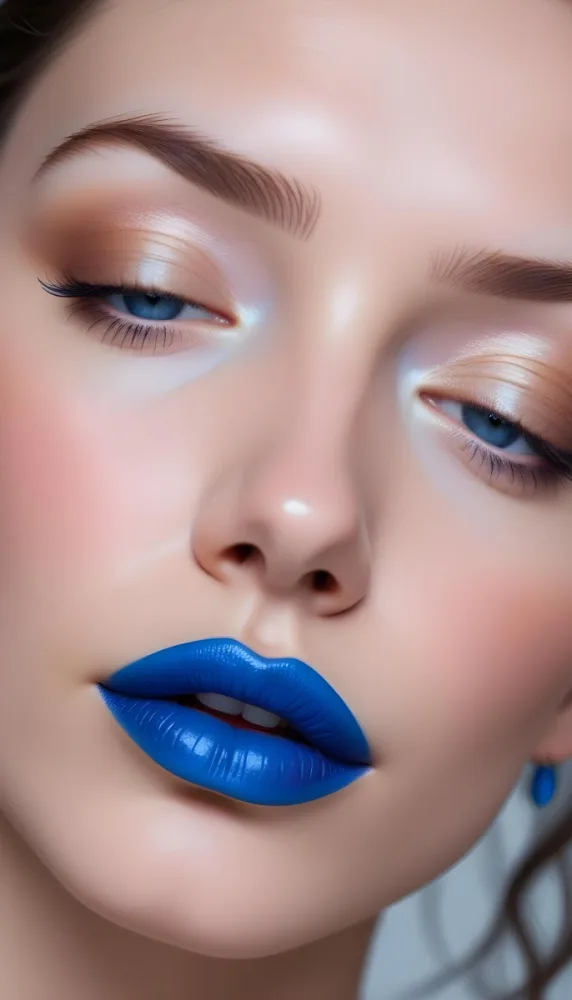 A Close Up Portrait Of A Woman With Bright Blue Lips And Eyes Closed 10 C9a3