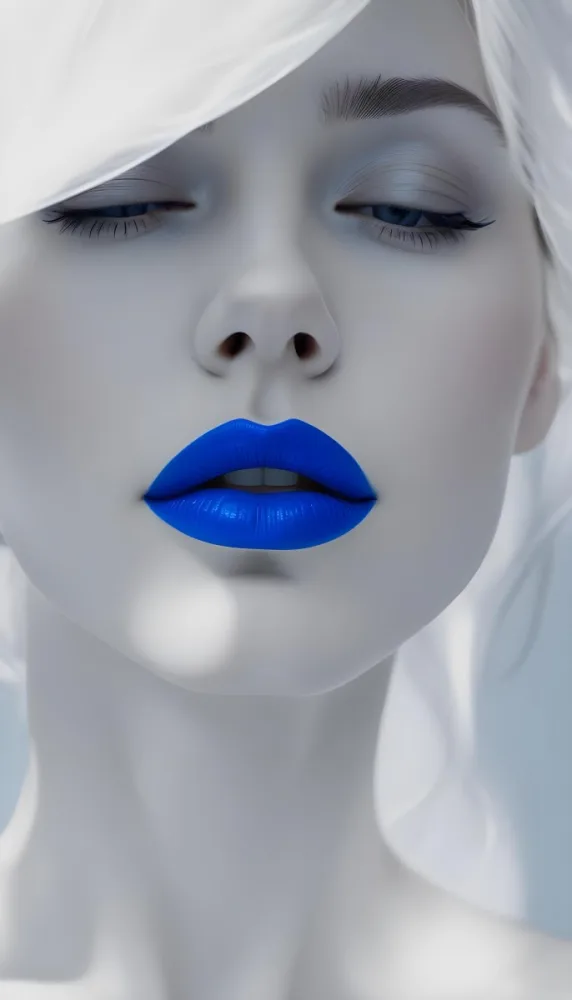 A Close Up Portrait Of A Woman With Bright Blue Lips And Eyes Closed 3 7058