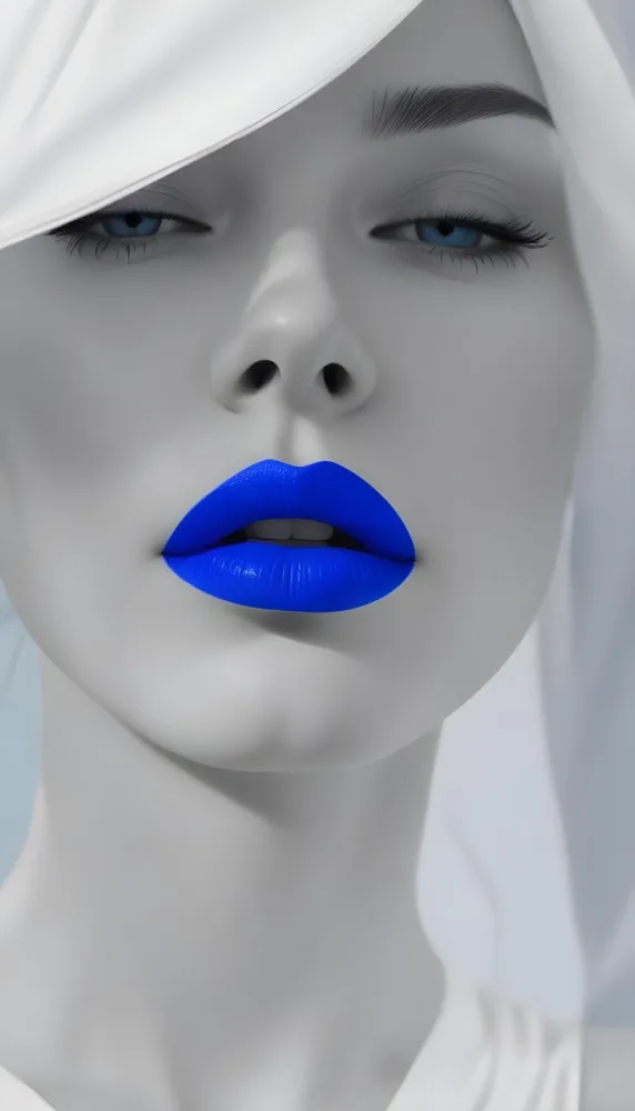 A Close Up Portrait Of A Woman With Bright Blue Lips And Eyes Closed 4 81e5