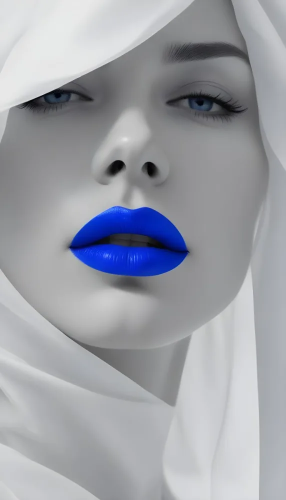 A Close Up Portrait Of A Woman With Bright Blue Lips And Eyes Closed 5 Dfe6