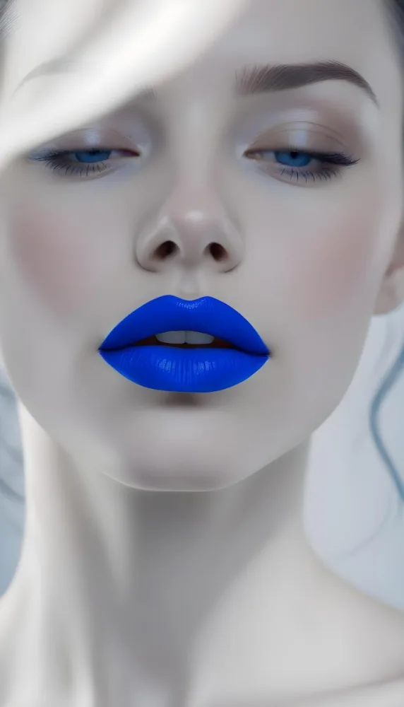 A Close Up Portrait Of A Woman With Bright Blue Lips And Eyes Closed 7 A913