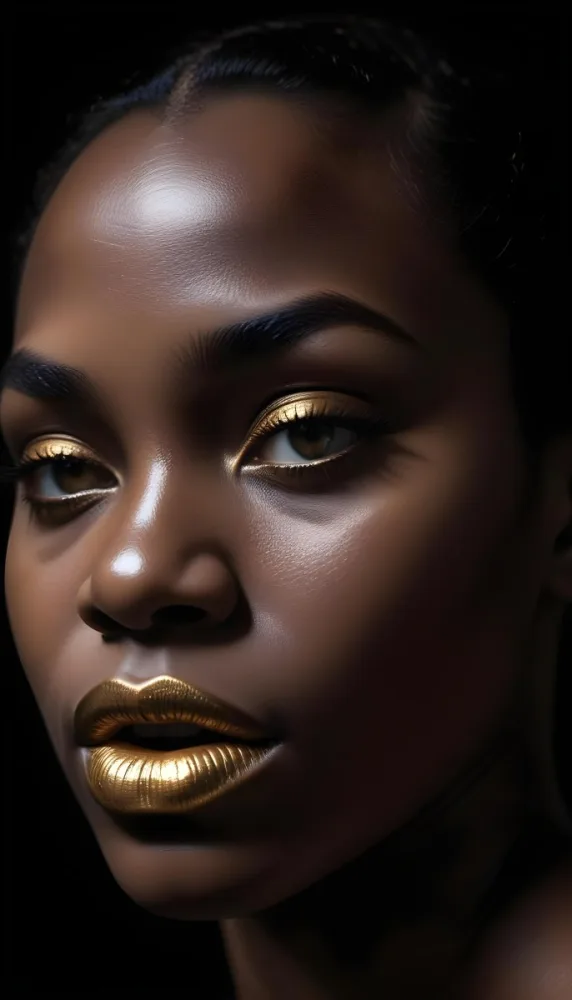 A Close Up Portrait Of A Young African Woman With Dark Skin Full Lips And Intense Eyes The Image Has Dramatic High Contrast Lighting That Creates A Moody Mysterious Atmosphere 19 4612