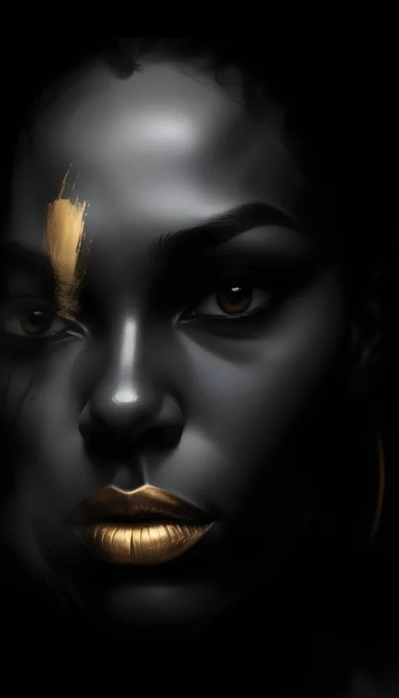 A Close Up Portrait Of A Young African Woman With Dark Skin Full Lips And Intense Eyes The Image Has Dramatic High Contrast Lighting That Creates A Moody Mysterious Atmosphere 2 024f