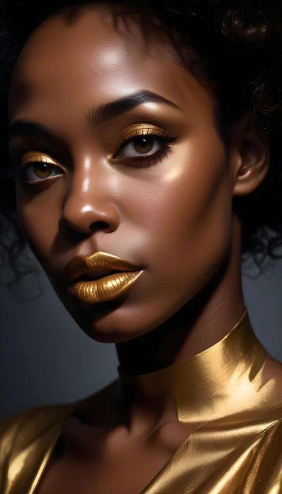 A Close Up Portrait Of A Young African Woman With Dark Skin Full Lips And Intense Eyes The Image Has Dramatic High Contrast Lighting That Creates A Moody Mysterious Atmosphere 22 918b