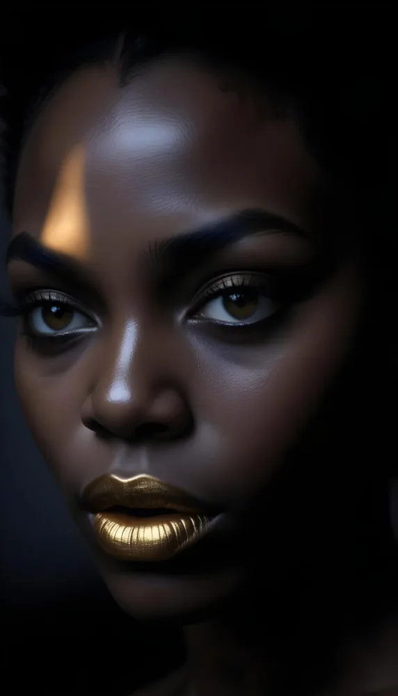 A Close Up Portrait Of A Young African Woman With Dark Skin Full Lips And Intense Eyes The Image Has Dramatic High Contrast Lighting That Creates A Moody Mysterious Atmosphere 24 97e7