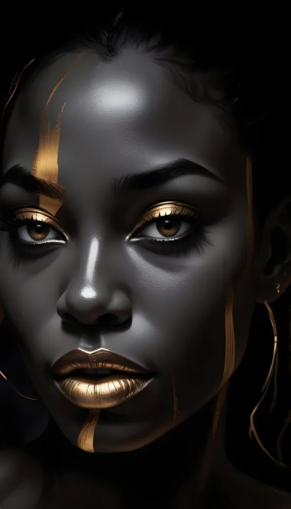 A Close Up Portrait Of A Young African Woman With Dark Skin Full Lips And Intense Eyes The Image Has Dramatic High Contrast Lighting That Creates A Moody Mysterious Atmosphere 3 1d17