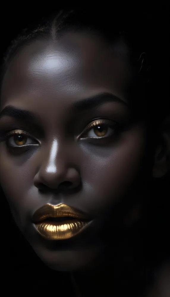 A Close Up Portrait Of A Young African Woman With Dark Skin Full Lips And Intense Eyes The Image Has Dramatic High Contrast Lighting That Creates A Moody Mysterious Atmosphere 9 D676