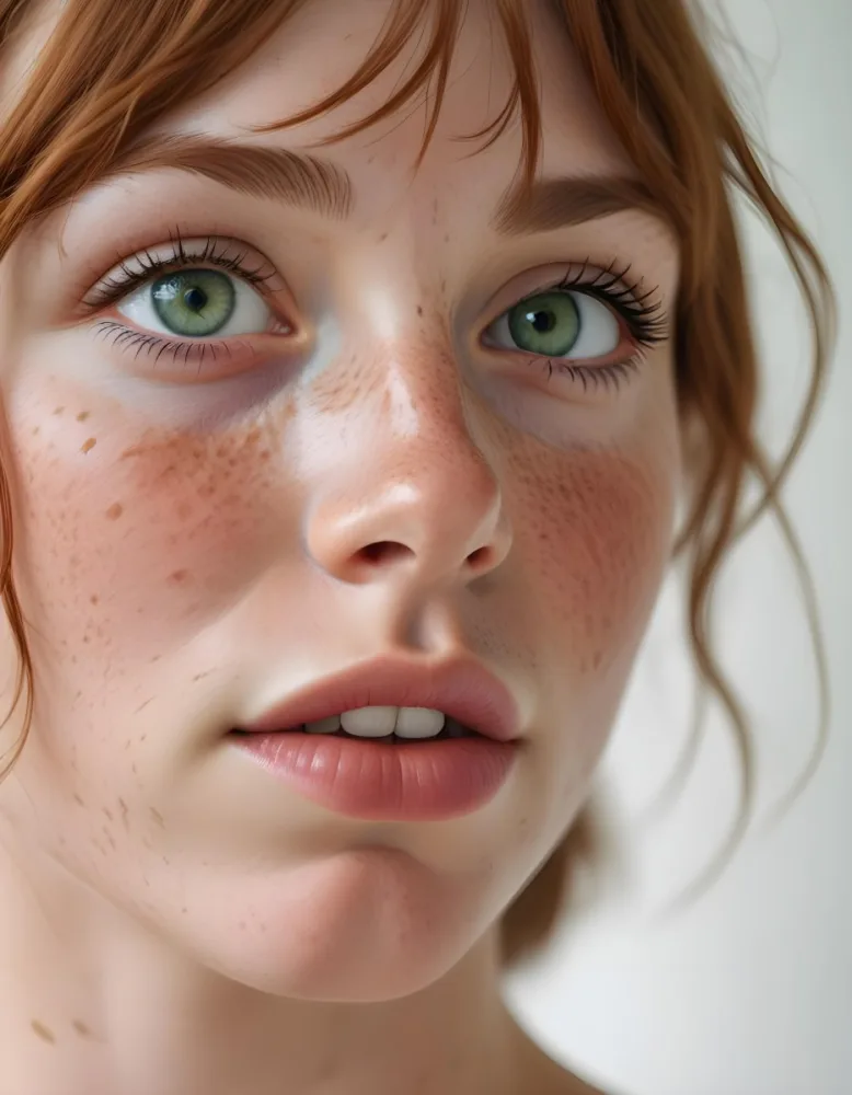 A Close Up Portrait Of A Young Caucasian Woman With Freckles Green Eyes And Full Lips 19 520a