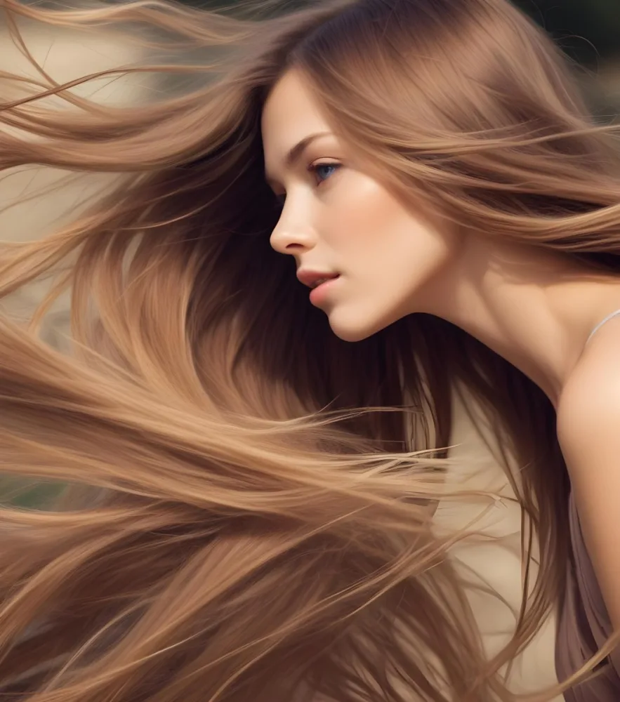 A Close Up Portrait Of A Young Caucasian Woman With Long Straight Light Brown Hair Flowing In The Wind 11 810c