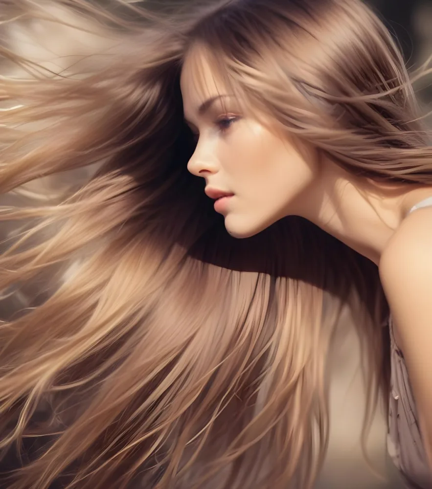 A Close Up Portrait Of A Young Caucasian Woman With Long Straight Light Brown Hair Flowing In The Wind 2 59f4